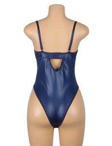 Blue Faux Leather Bodysuit (8-10) M