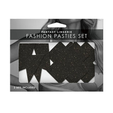 Load image into Gallery viewer, Glitter Black Pasties Set- Lightning Bolt/ Cross
