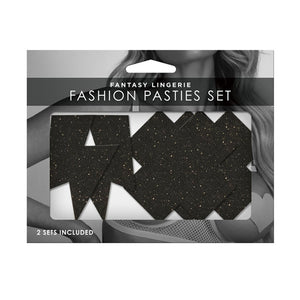 Glitter Black Pasties Set- Lightning Bolt/ Cross