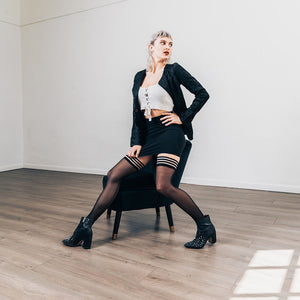 Kixies Lois Black With Back Seam Thigh Highs Size A