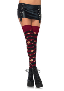 Distressed Opaque Stripped Thigh Highs