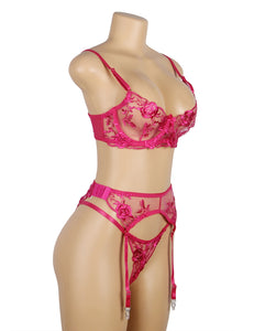 Pink Floral Embroidery Garter Set (12-14) Xl