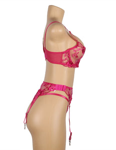 Pink Floral Embroidery Garter Set (16-18) 3xl