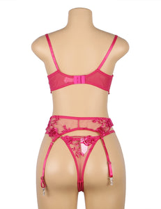 Pink Floral Embroidery Garter Set (12-14) Xl