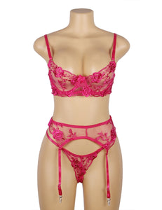 Pink Floral Embroidery Garter Set (12-14) Xl