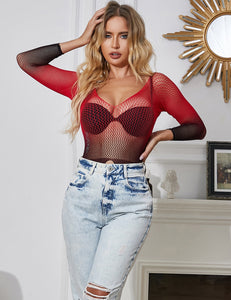 Black & Red Fishnet Bodysuit (8-10) M