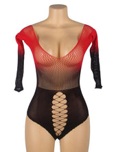 Load image into Gallery viewer, Black &amp; Red Fishnet Bodysuit (8-10) M
