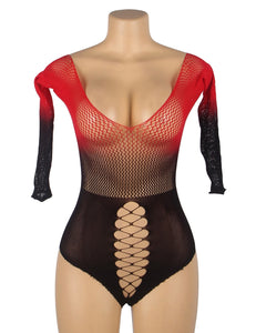 Black & Red Fishnet Bodysuit (8-10) M