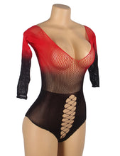 Load image into Gallery viewer, Black &amp; Red Fishnet Bodysuit (8-10) M
