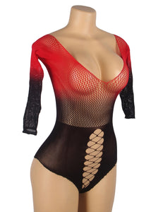 Black & Red Fishnet Bodysuit (8-10) M