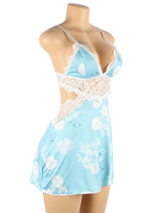 Blue Floral Print Babydoll (8-10) M