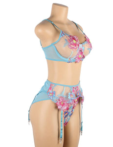 Floral Embroidery Garter Bra Set (20-22)5xl