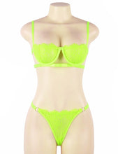 Load image into Gallery viewer, Neon Green Bra Set W/ Steel Ring(12-14)xl
