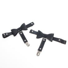 Load image into Gallery viewer, Black Bow Faux Leather Garter Clips
