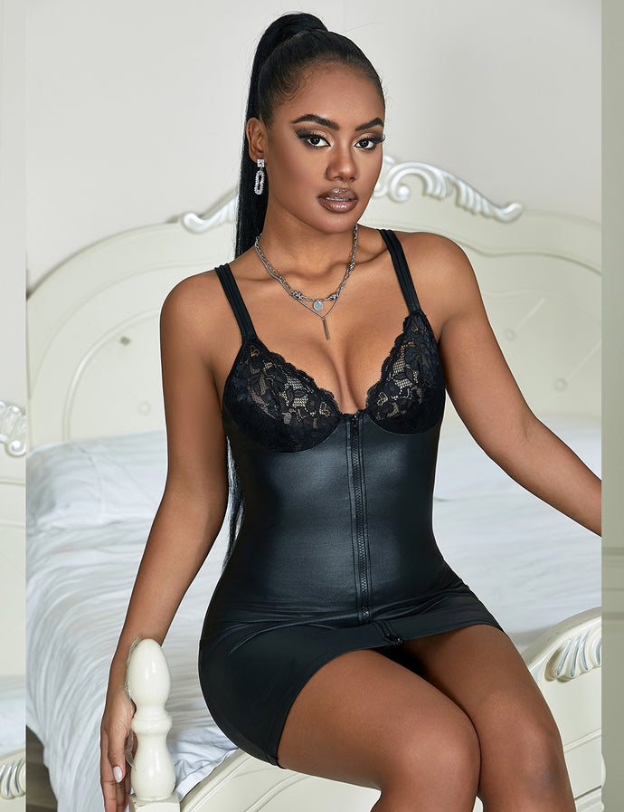 Black Pu Leather Lace Zipper Dress(14-16) 2xl