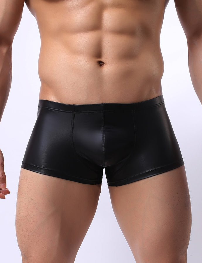 Mens Black Wet Look Shorts (30-32) Xl
