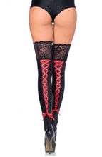 Load image into Gallery viewer, Wetlook Blk Thigh Highs With Red Lace-up, M/ L
