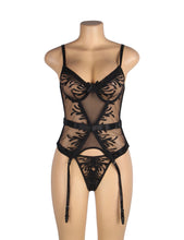 Load image into Gallery viewer, Sexy Black Mesh/leaf Garter Teddy(8-10) M
