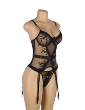 Load image into Gallery viewer, Sexy Black Mesh/leaf Garter Teddy(8-10) M
