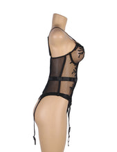 Load image into Gallery viewer, Sexy Black Mesh/leaf Garter Teddy(8-10) M
