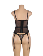 Load image into Gallery viewer, Sexy Black Mesh/leaf Garter Teddy(8-10) M
