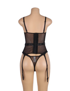 Sexy Black Mesh/leaf Garter Teddy(8-10) M