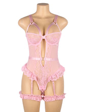 Load image into Gallery viewer, Pink Slim Lace Garter Leg Ring Teddy(16-18) 3xl
