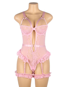 Pink Slim Lace Garter Leg Ring Teddy(16-18) 3xl