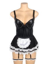 Load image into Gallery viewer, Black Pu Leather Mesh Maid Costume(16-18)3xl
