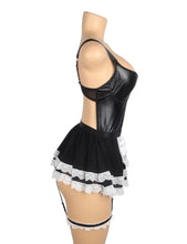 Load image into Gallery viewer, Black Pu Leather Mesh Maid Costume(16-18)3xl
