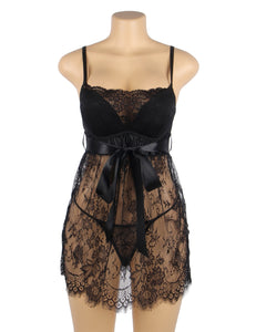 Black Eyelash Lace Push Up Nightdress(10-12) L