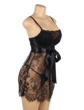 Load image into Gallery viewer, Black Eyelash Lace Push Up Nightdress(10-12) L
