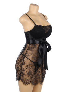 Black Eyelash Lace Push Up Nightdress(10-12) L