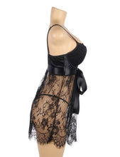 Load image into Gallery viewer, Black Eyelash Lace Push Up Nightdress(10-12) L
