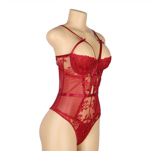 Wine Red Floral Mesh Bodysuit (12-14) Xl W/underwire