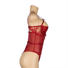 Load image into Gallery viewer, Wine Red Floral Mesh Bodysuit (16-18) 3xl W/underwire
