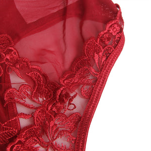Wine Red Floral Mesh Bodysuit (12-14) Xl W/underwire