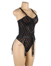 Load image into Gallery viewer, Black Velvet Mesh  Chain Bodysuit (16-18) 3xl
