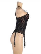 Load image into Gallery viewer, Black Velvet Mesh Chain Bodysuit(20-22)5xl
