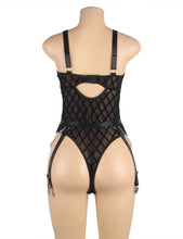 Load image into Gallery viewer, Black Velvet Mesh Chain Bodysuit (8-10) M
