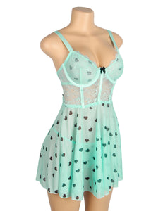 Green Babydoll W Hearts (12-14) Xl