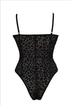 Load image into Gallery viewer, Black Flocked Leopard Print Bodysuit Large
