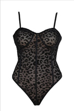 Load image into Gallery viewer, Black Flocked Leopard Print Bodysuit Large
