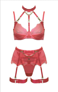 Electric Coral Pink & Lace 5pce Set L