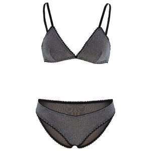 Metallic Silver Bralette And Brief L