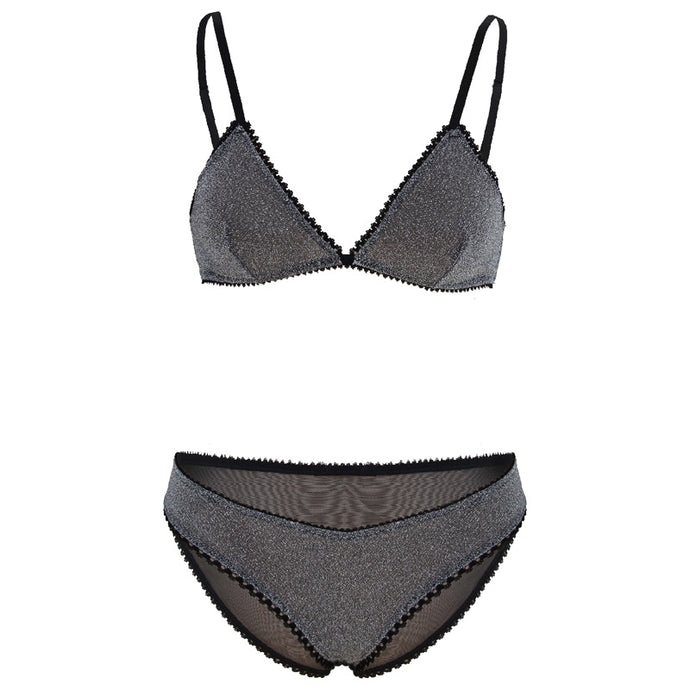 Metallic Silver Bralette And Brief L