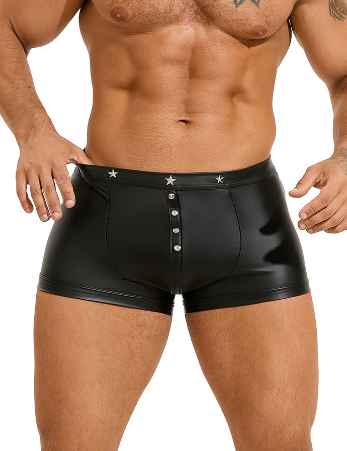 Black Men Boxer With Rivets (3xl) Pu Leather