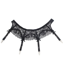 Load image into Gallery viewer, Black Lace Bow Metal Clips Garter(12-14) Xl
