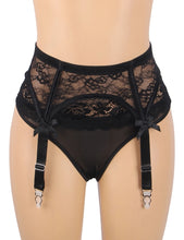 Load image into Gallery viewer, Black Lace Bow Metal Clips Garter(12-14) Xl
