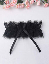 Load image into Gallery viewer, Eyelash Lace Bow Garter Black
